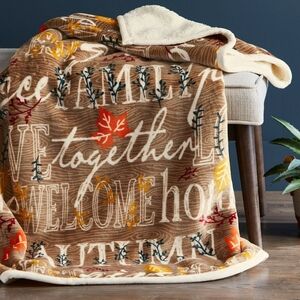Velvet‎ Plush Throw Blanket Harvest Sherpa Fall Autumn Warm Couch Leaves Fall